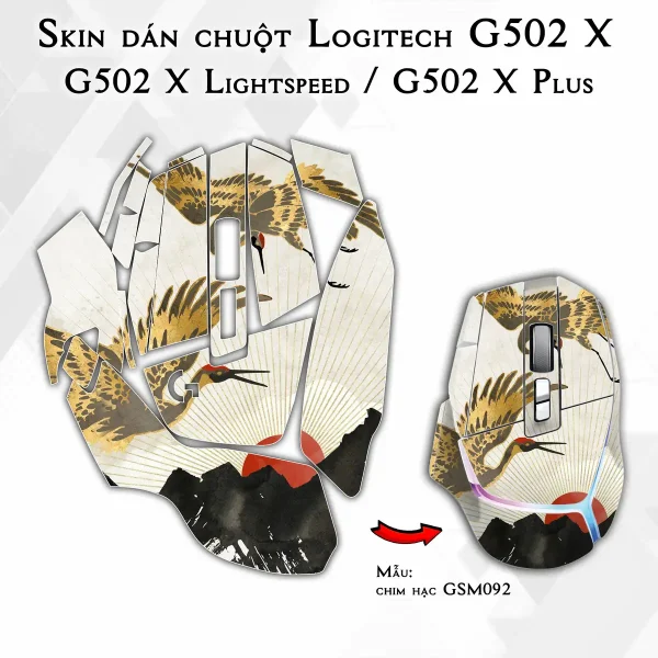 Skin dán chuột Logitech G502 X mẫu chim hạc GSM092