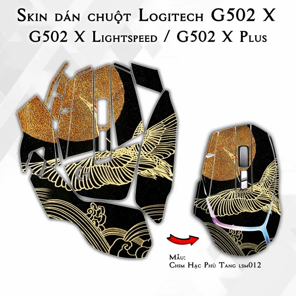 Skin dán chuột Logitech G502 X mẫu Chim Hạc Phù Tang lsm012
