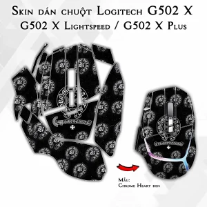 Skin dán chuột Logitech G502 X mẫu Chrome Heart đen