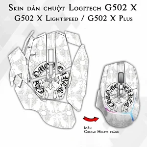 Skin dán chuột Logitech G502 X mẫu Chrome Hearts trắng