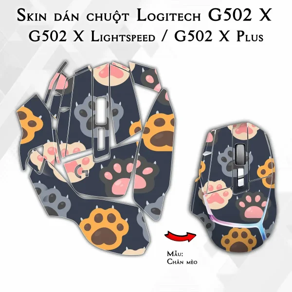 Skin dán chuột Logitech G502 X mẫu Chân mèo