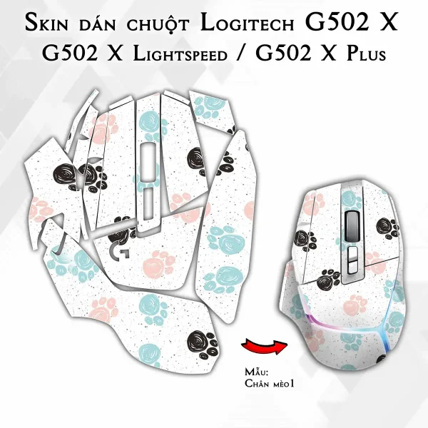 Skin dán chuột Logitech G502 X mẫu Chân mèo1