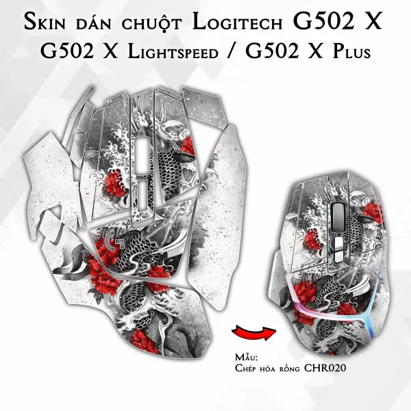 Skin dán chuột Logitech G502 X mẫu Chép hóa rồng CHR020