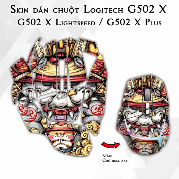 Skin dán chuột Logitech G502 X mẫu Chó bull art
