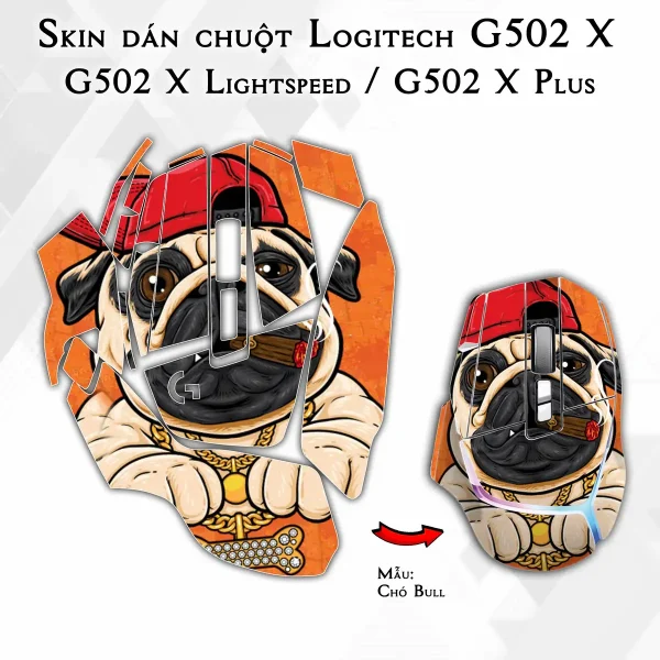 Skin dán chuột Logitech G502 X mẫu Chó Bull