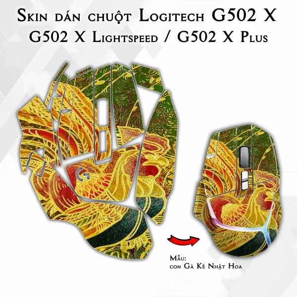 Skin dán chuột Logitech G502 X mẫu con Gà Kê Nhật Hoa