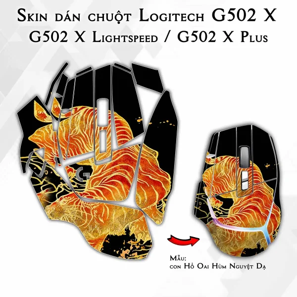 Skin dán chuột Logitech G502 X mẫu con Hổ Oai Hùm Nguyệt Dạ