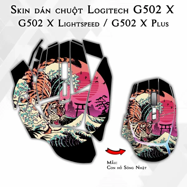 Skin dán chuột Logitech G502 X mẫu Con hổ Sóng Nhật