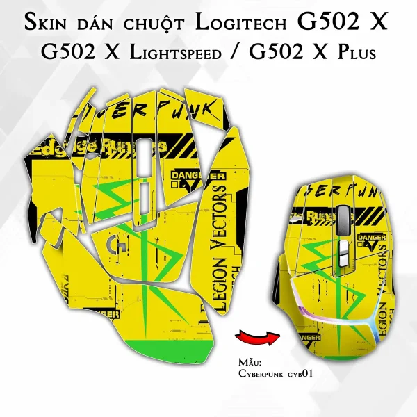 Skin dán chuột Logitech G502 X mẫu Cyberpunk cyb01