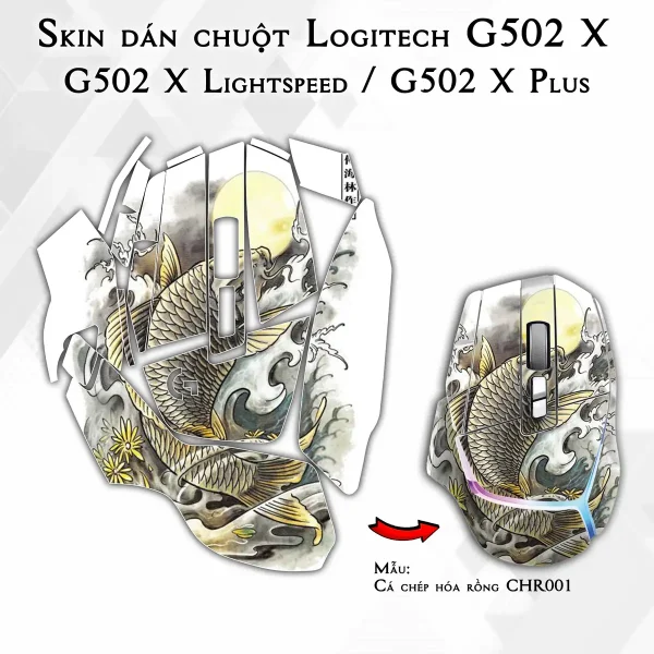 Skin dán chuột Logitech G502 X mẫu Cá chép hóa rồng CHR001