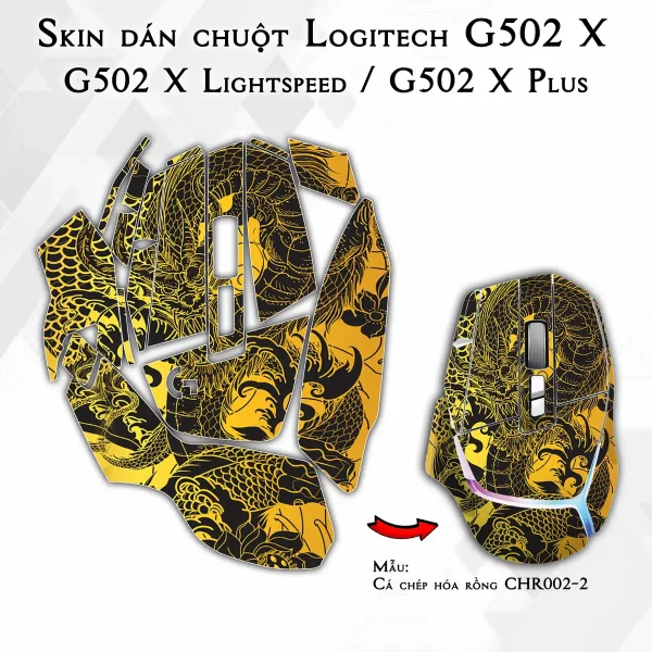 Skin dán chuột Logitech G502 X mẫu Cá chép hóa rồng CHR002-2