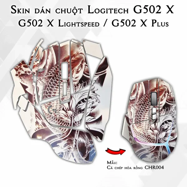 Skin dán chuột Logitech G502 X mẫu Cá chép hóa rồng CHR004
