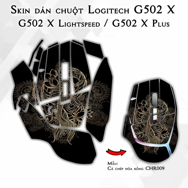 Skin dán chuột Logitech G502 X mẫu Cá chép hóa rồng CHR009