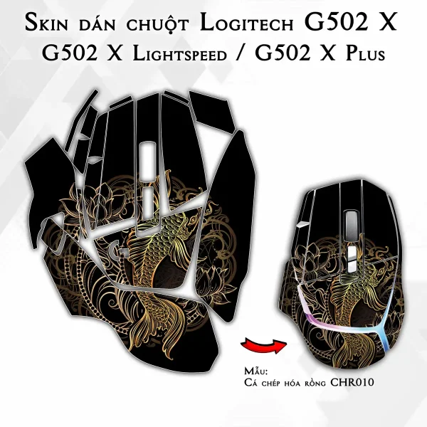 Skin dán chuột Logitech G502 X mẫu Cá chép hóa rồng CHR010