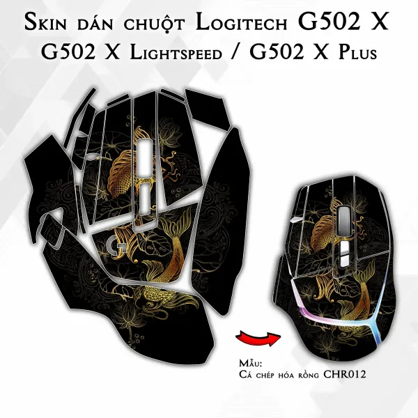 Skin dán chuột Logitech G502 X mẫu Cá chép hóa rồng CHR012