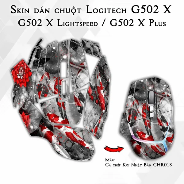 Skin dán chuột Logitech G502 X mẫu Cá chép Koi Nhật Bản CHR018