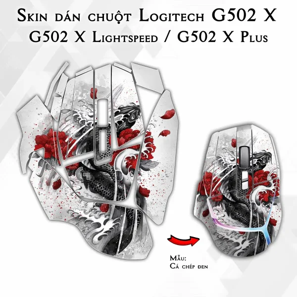 Skin dán chuột Logitech G502 X mẫu Cá chép đen