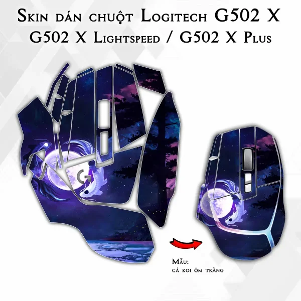 Skin dán chuột Logitech G502 X mẫu cá koi ôm trăng