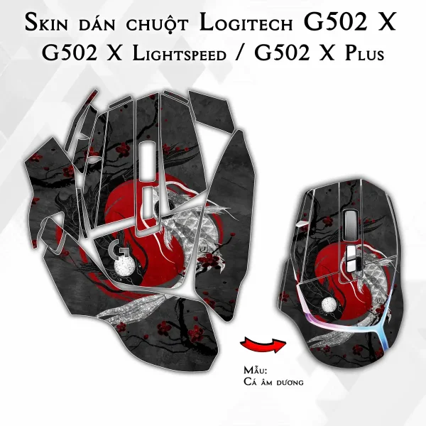 Skin dán chuột Logitech G502 X mẫu Cá âm dương