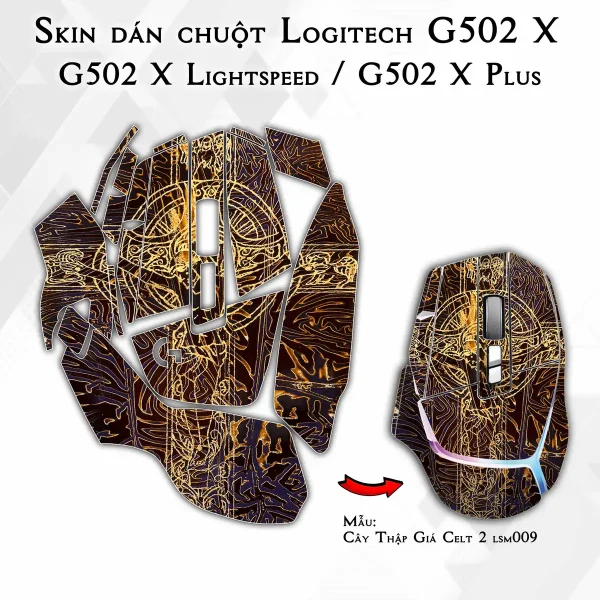 Skin dán chuột Logitech G502 X mẫu Cây Thập Giá Celt 2 lsm009