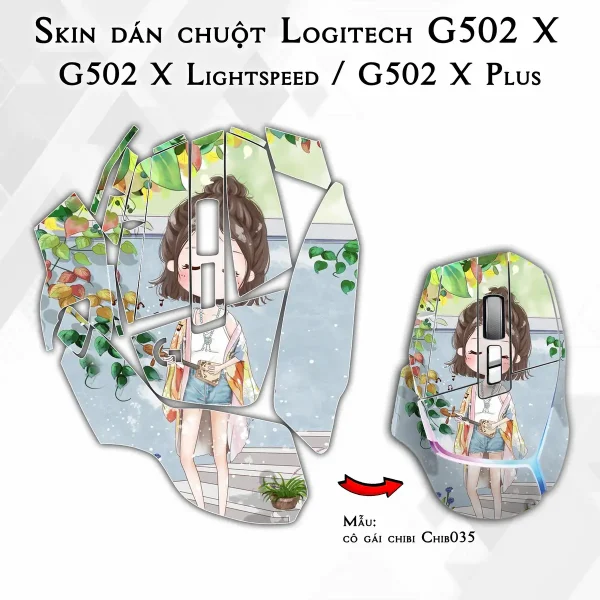 Skin dán chuột Logitech G502 X mẫu cô gái chibi Chib035