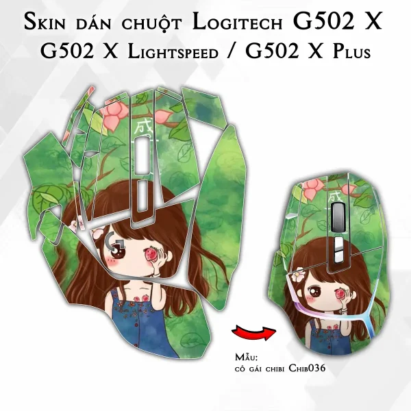 Skin dán chuột Logitech G502 X mẫu cô gái chibi Chib036