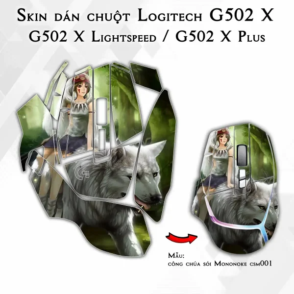 Skin dán chuột Logitech G502 X mẫu công chúa sói Mononoke csm001