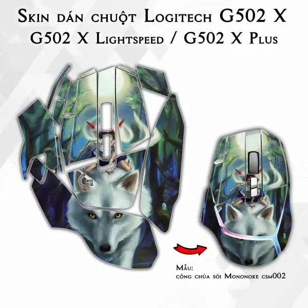 Skin dán chuột Logitech G502 X mẫu công chúa sói Mononoke csm002