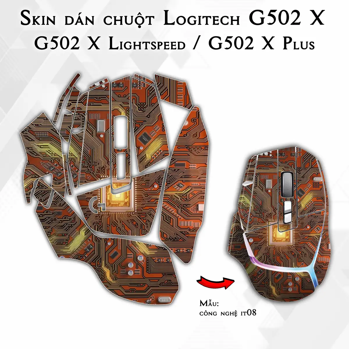 Skin dán chuột Logitech G502 X mẫu công nghệ it08 Skin dán chuột Logitech G502 X mẫu công nghệ it08
