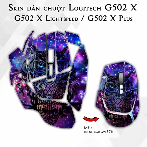Skin dán chuột Logitech G502 X mẫu cú đa màu atk376