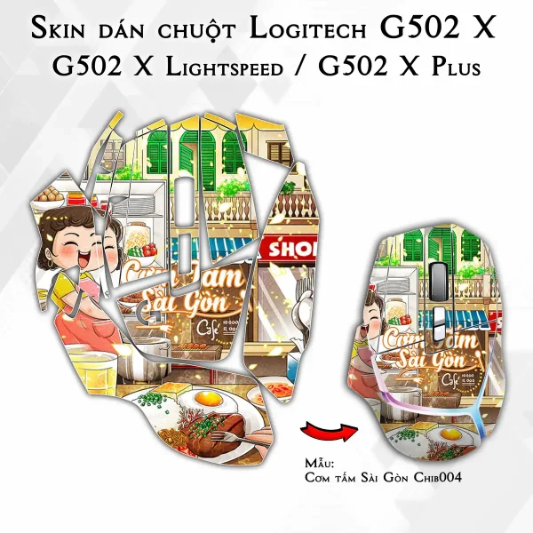 Skin dán chuột Logitech G502 X mẫu Cơm tấm Sài Gòn Chib004