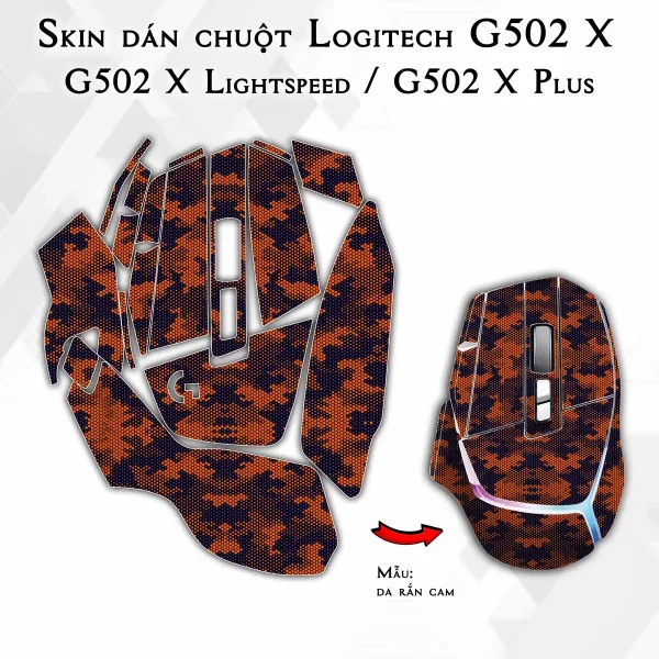 Skin dán chuột Logitech G502 X mẫu da rắn cam