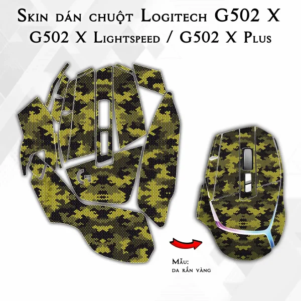 Skin dán chuột Logitech G502 X mẫu da rắn vàng