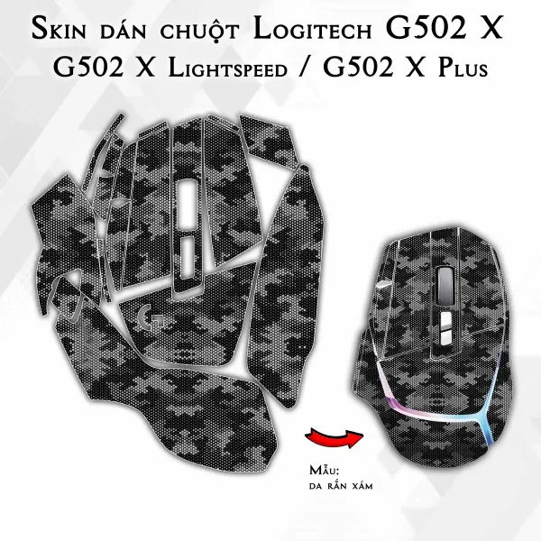 Skin dán chuột Logitech G502 X mẫu da rắn xám