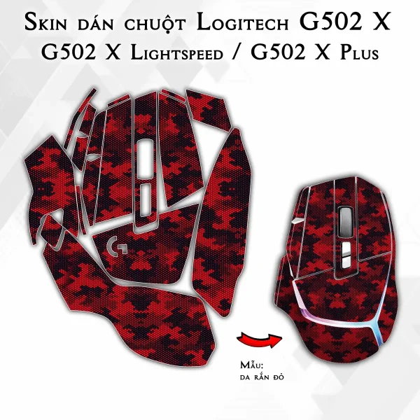 Skin dán chuột Logitech G502 X mẫu da rắn đỏ