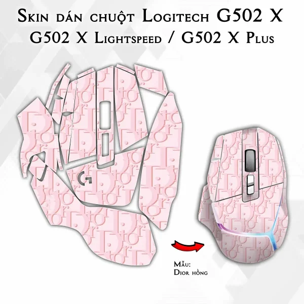 Skin dán chuột Logitech G502 X mẫu Dior hồng