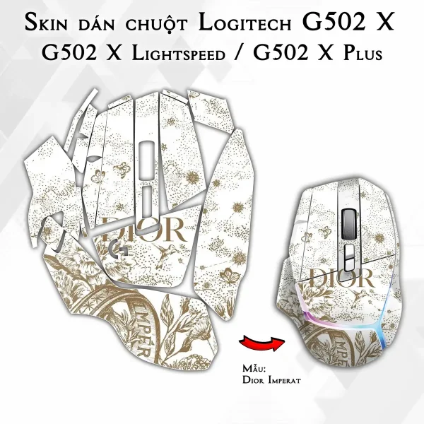 Skin dán chuột Logitech G502 X mẫu Dior Imperat