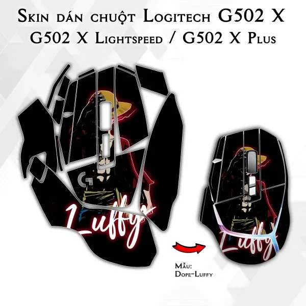 Skin dán chuột Logitech G502 X mẫu Dope-Luffy