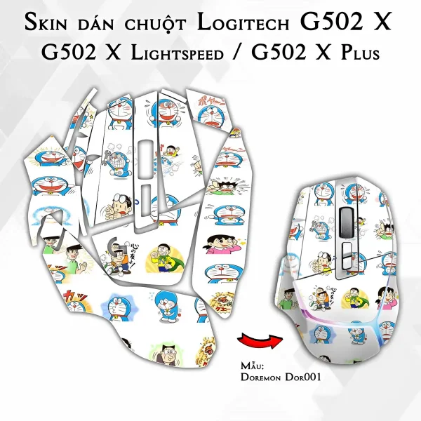 Skin dán chuột Logitech G502 X mẫu Doremon Dor001