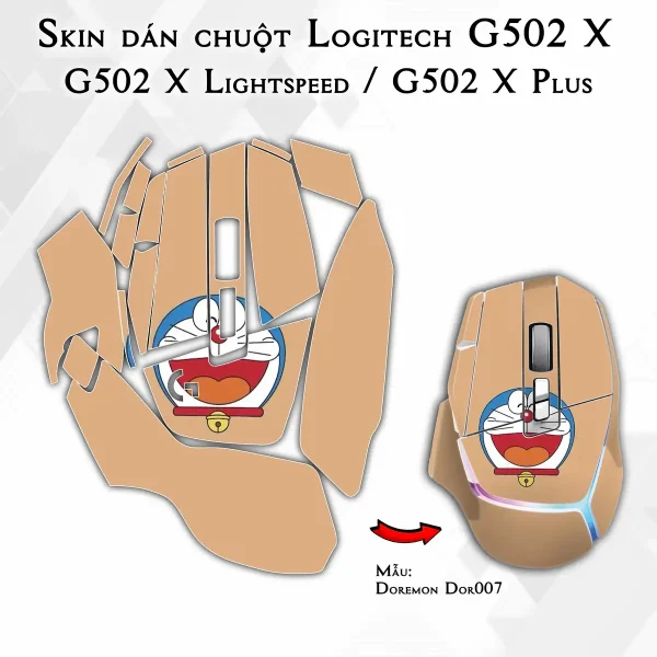 Skin dán chuột Logitech G502 X mẫu Doremon Dor007