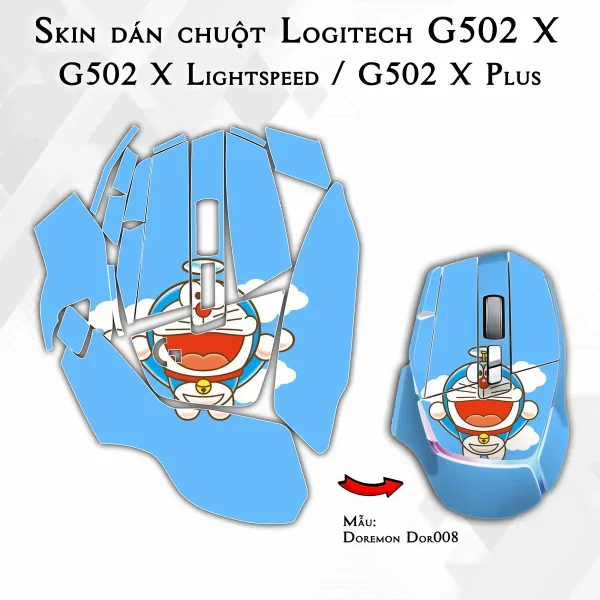 Skin dán chuột Logitech G502 X mẫu Doremon Dor008
