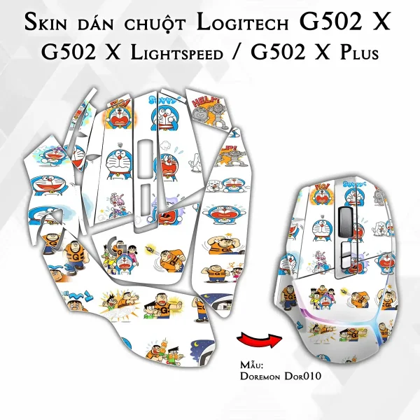 Skin dán chuột Logitech G502 X mẫu Doremon Dor010