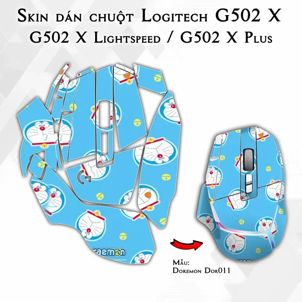 Skin dán chuột Logitech G502 X mẫu Doremon Dor011