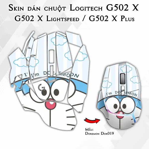 Skin dán chuột Logitech G502 X mẫu Doremon Dor019