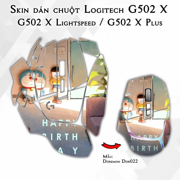 Skin dán chuột Logitech G502 X mẫu Doremon Dor022
