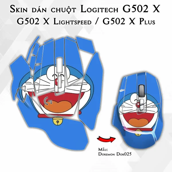 Skin dán chuột Logitech G502 X mẫu Doremon Dor025
