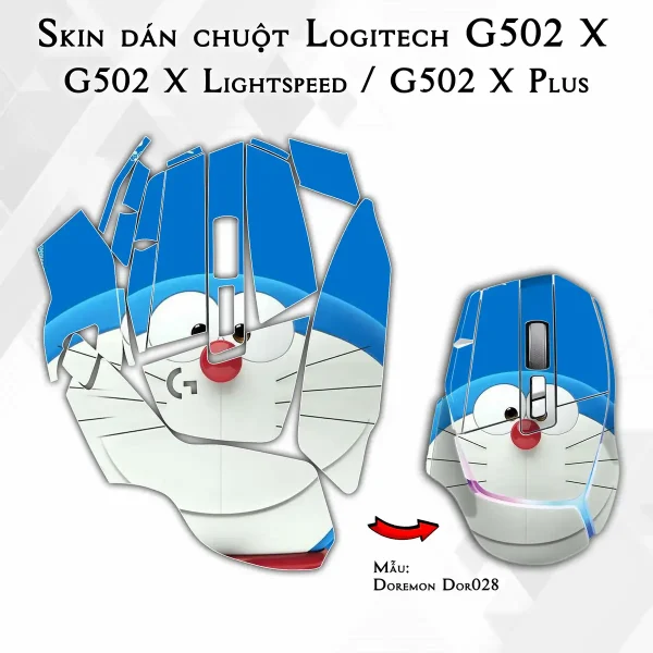 Skin dán chuột Logitech G502 X mẫu Doremon Dor028