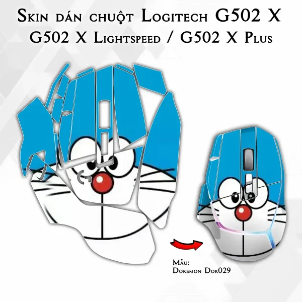 Skin dán chuột Logitech G502 X mẫu Doremon Dor029