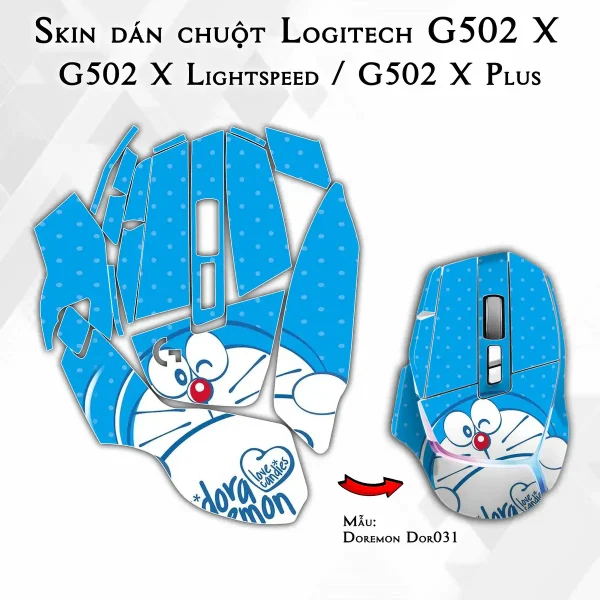 Skin dán chuột Logitech G502 X mẫu Doremon Dor031