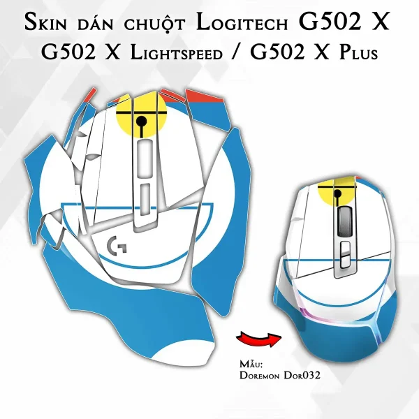 Skin dán chuột Logitech G502 X mẫu Doremon Dor032